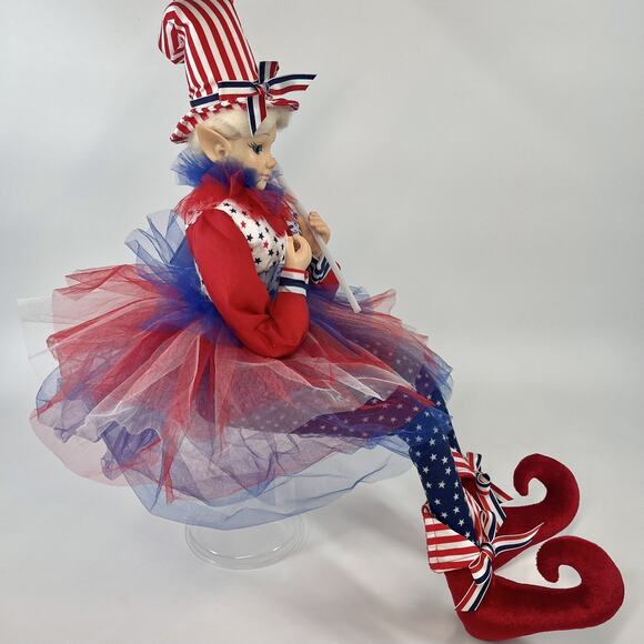 Cynthia Rowley 28" Flag Patriotic Elf Doll Americana July 4th Figure Set Of 2 - Picture 8 of 16